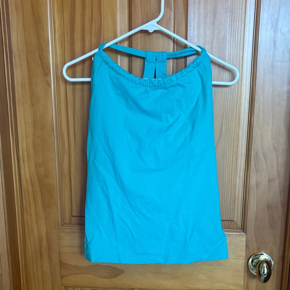 PRANA Turquoise Sleeveless Halter Style Workout Top with Built In Bra